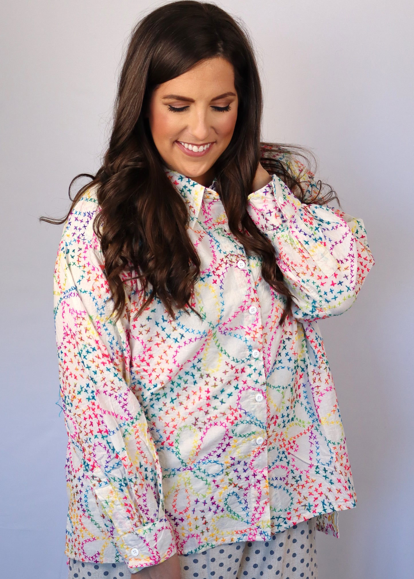 Splash Of Color Embroidered Top - Off-White