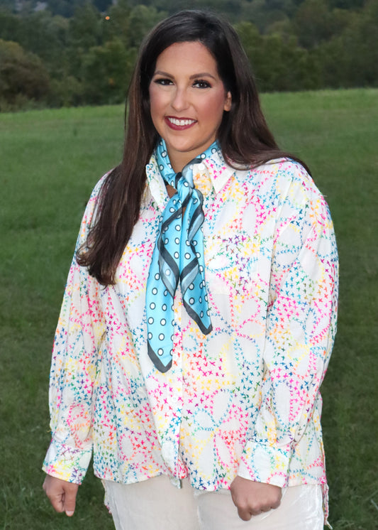 Splash Of Color Embroidered Top - Off-White