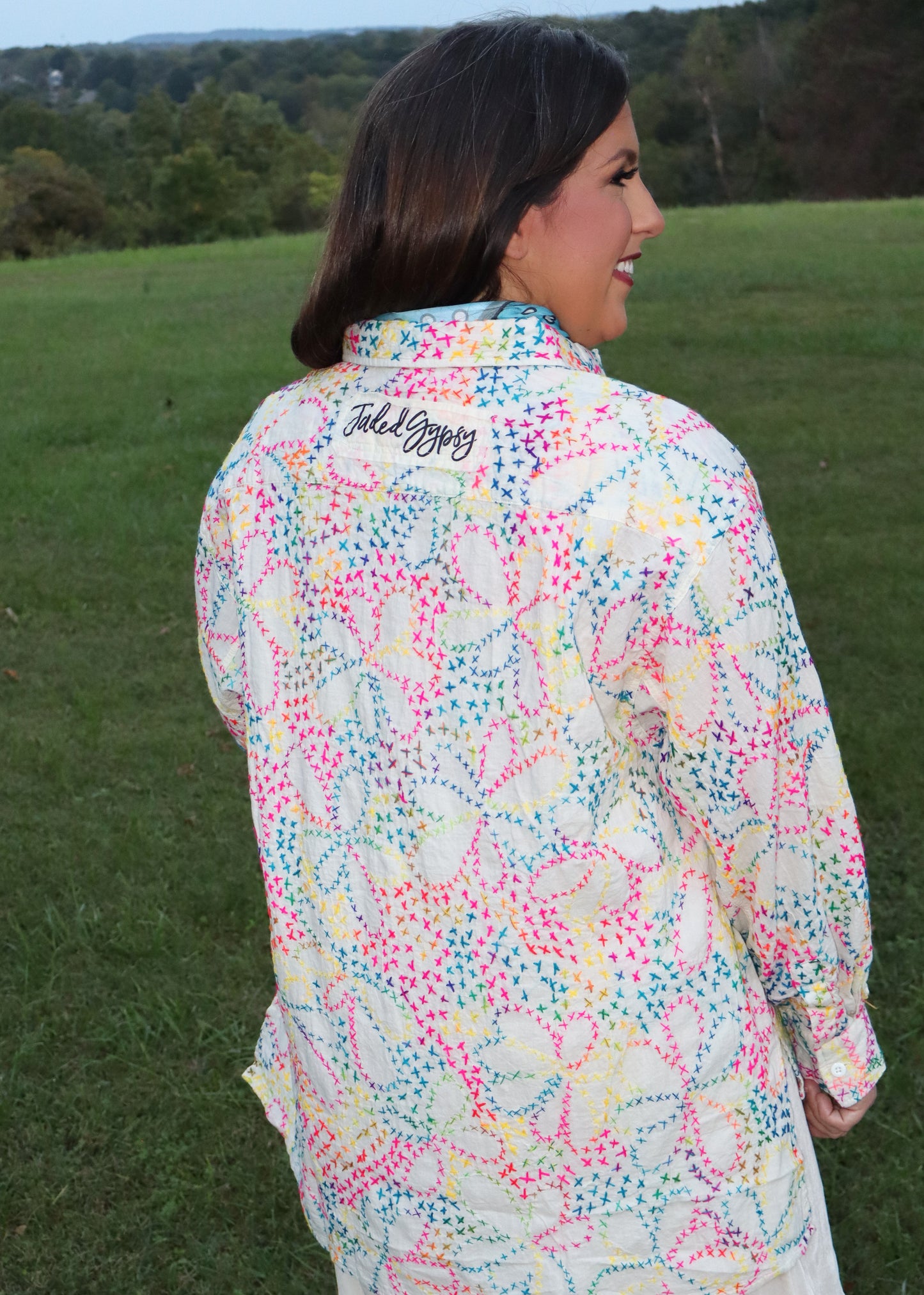 Splash Of Color Embroidered Top - Off-White