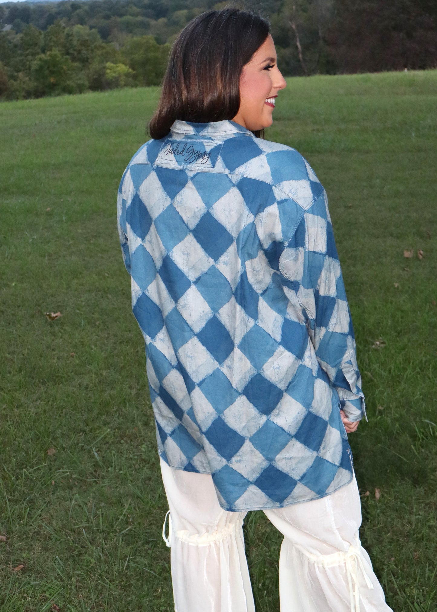 Starburst Button-Up Top Royal Diamond - Denim