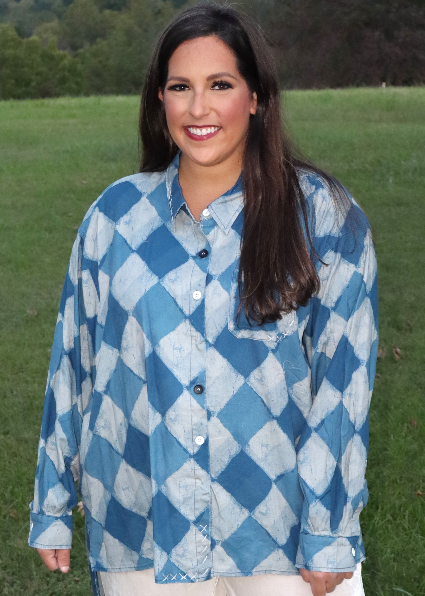 Starburst Button-Up Top Royal Diamond - Denim