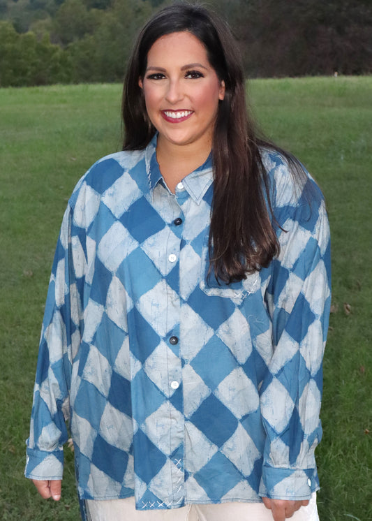 Starburst Button-Up Top Royal Diamond - Denim