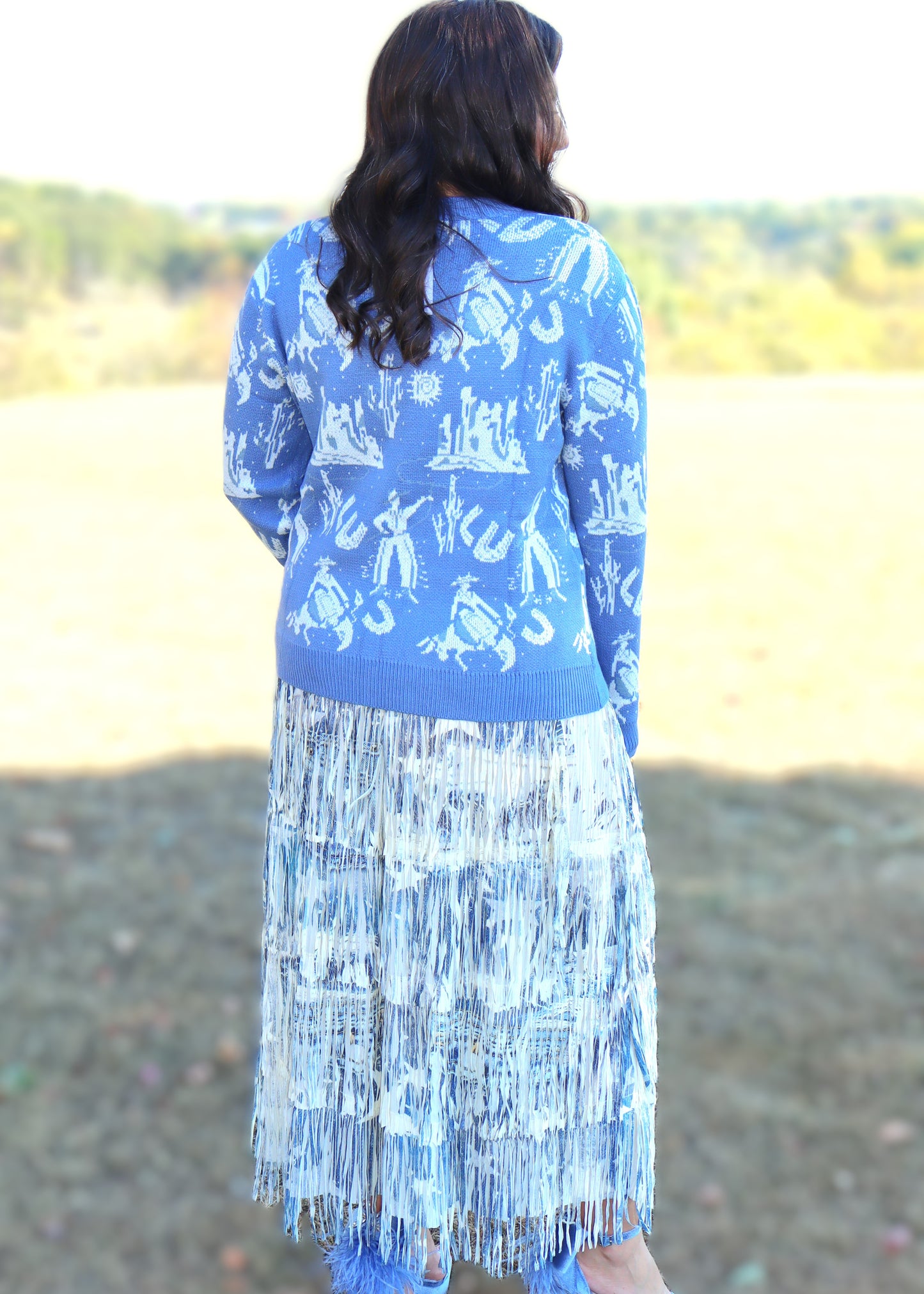 Stars Have Aligned Fringe Maxi Skirt - Denim Design
