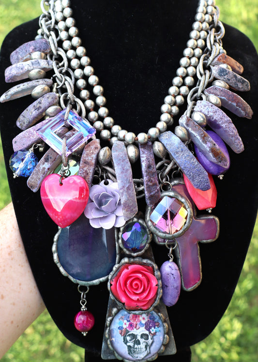 Sugar Skull Necklace - Pink/Purple