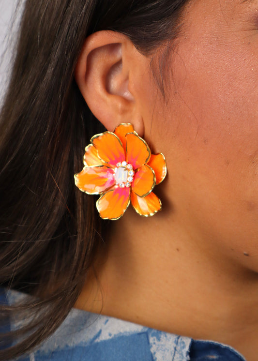 Sunny Day Stud Earrings - Neon Orange