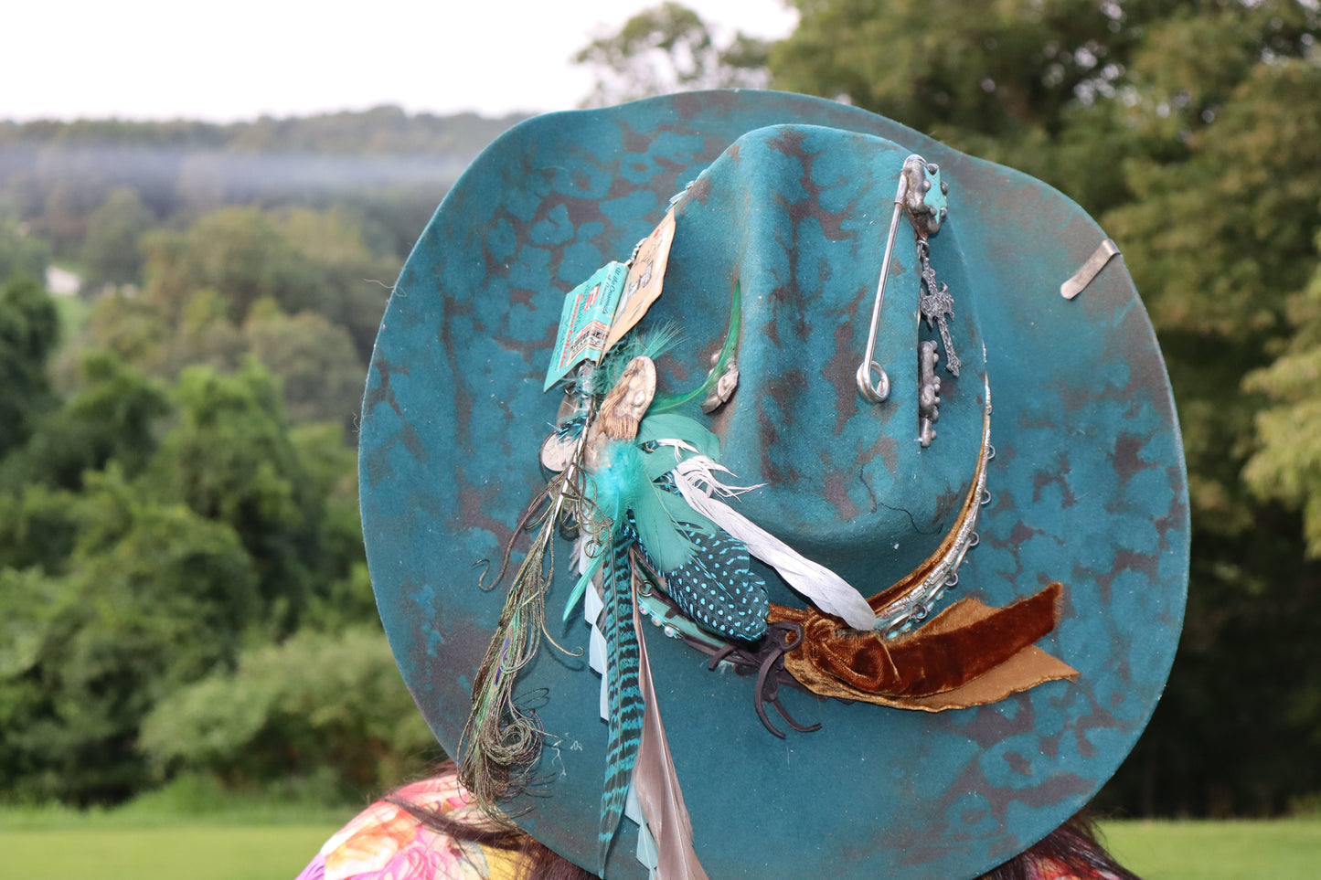 The Peacock Cowboy Hat - Turquoise - Size Large