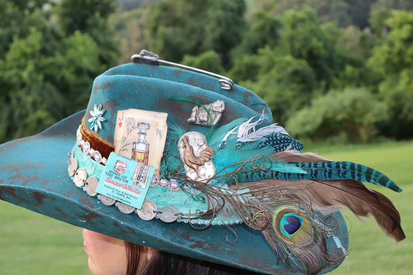 The Peacock Cowboy Hat - Turquoise - Size Large