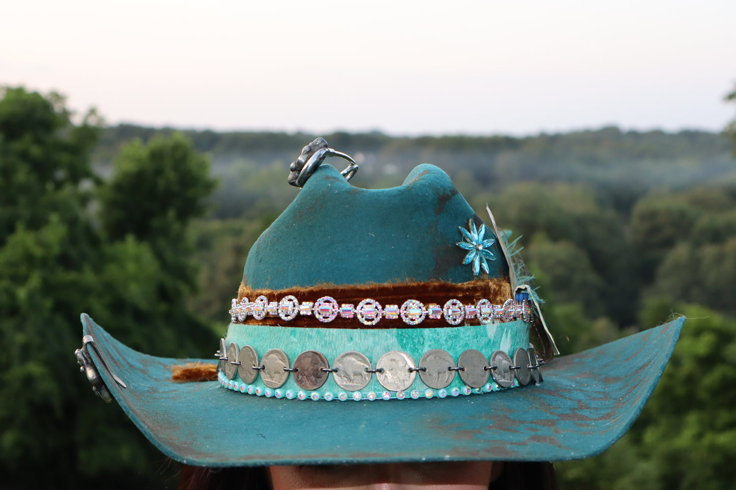 The Peacock Cowboy Hat - Turquoise - Size Large