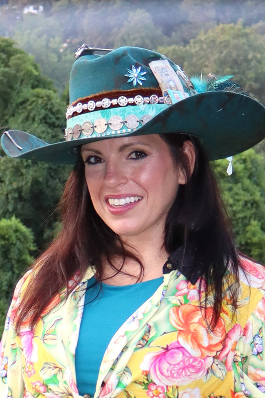 The Peacock Cowboy Hat - Turquoise - Size Large