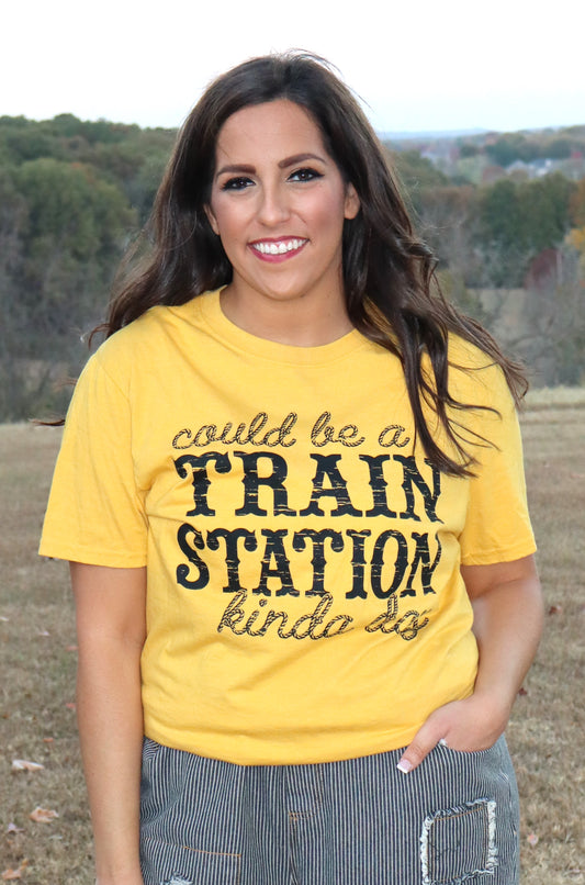 Train Station Kinda Day tee - Mustard Yellow