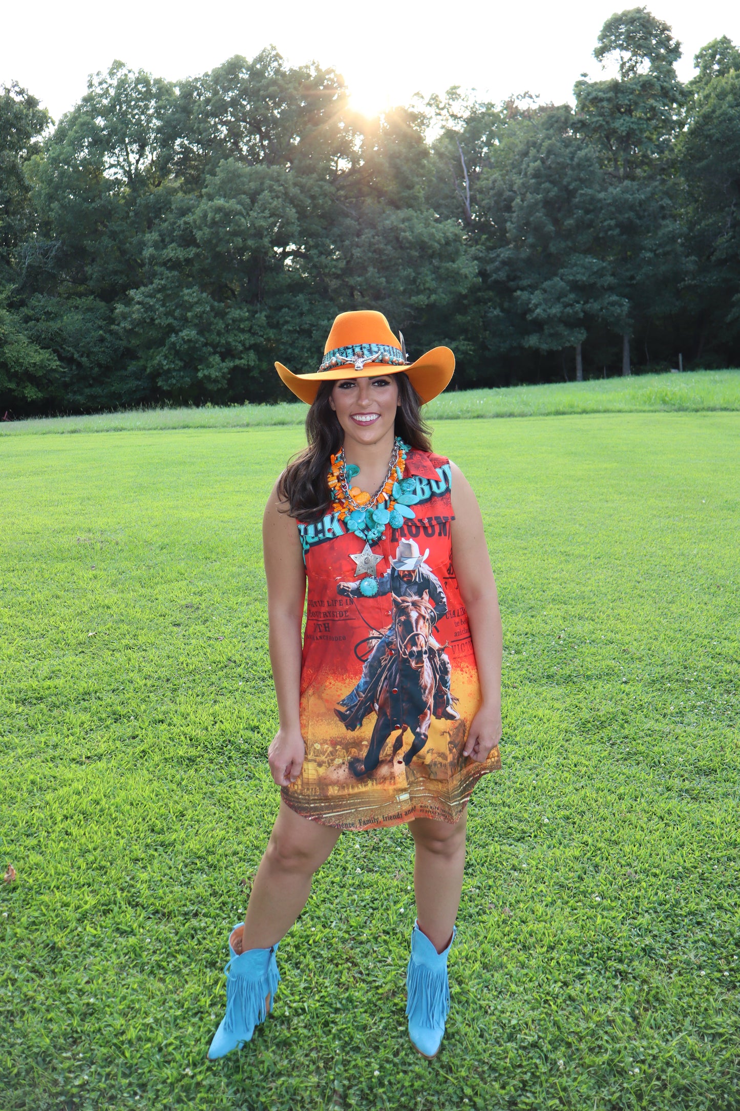 Tribal Police Orange and Turquoise Necklace