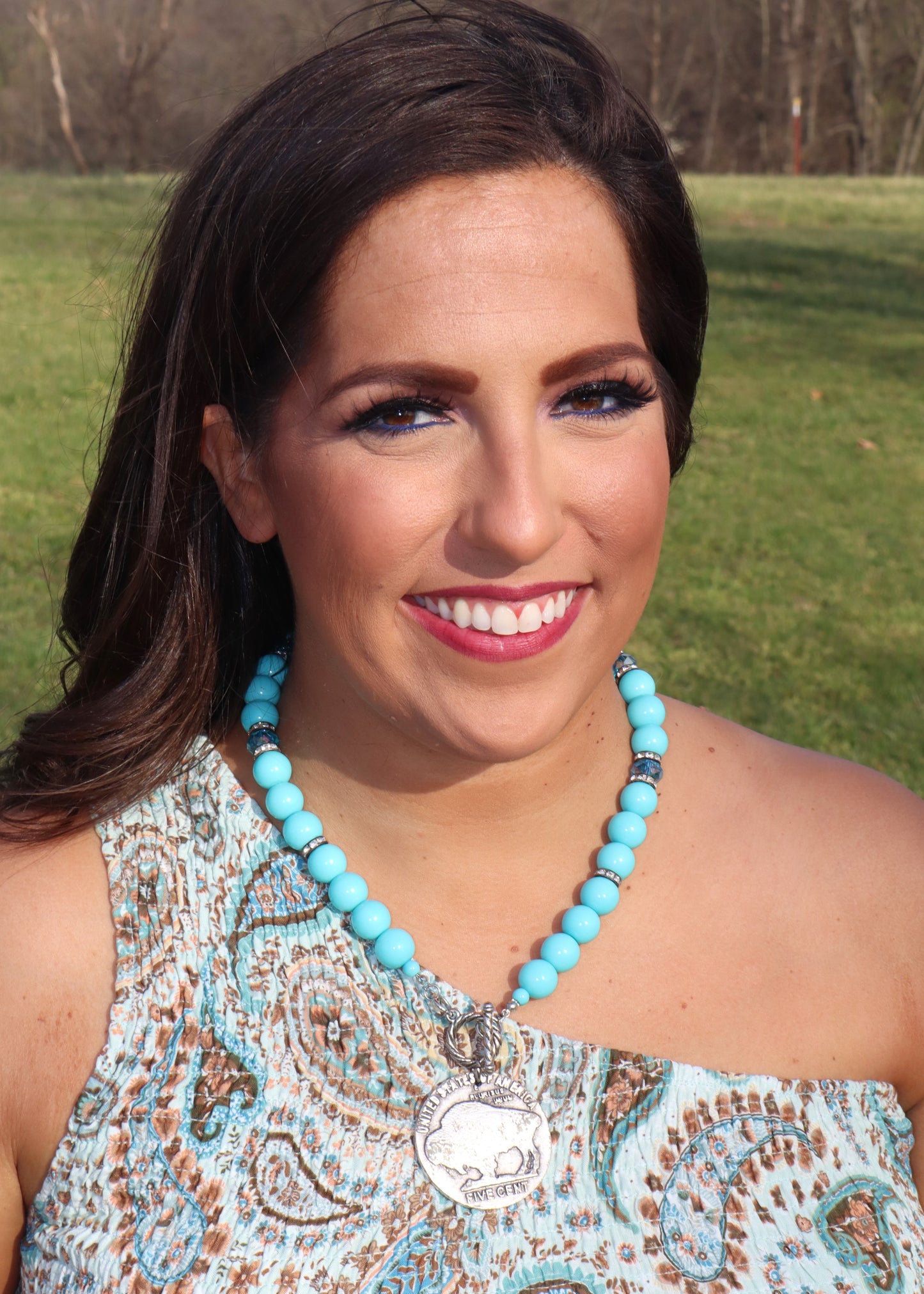 Turquoise Toggle Buffalo Nickel Necklace (2-sided)