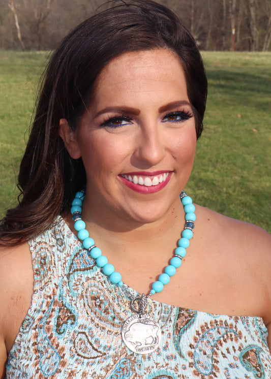 Turquoise Toggle Buffalo Nickel Necklace (2-sided)