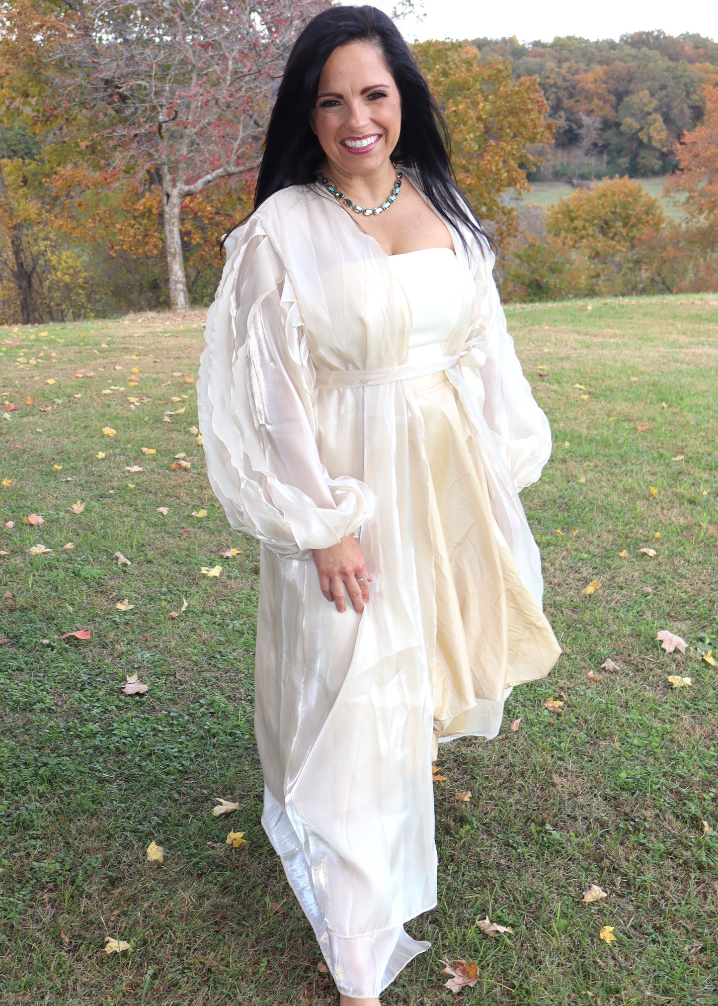 Twirl Me Around Beige Shimmer Duster