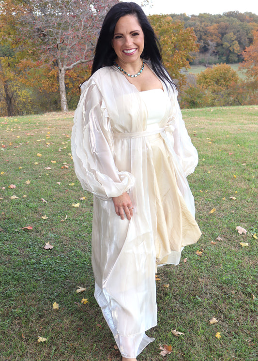 Twirl Me Around Beige Shimmer Duster