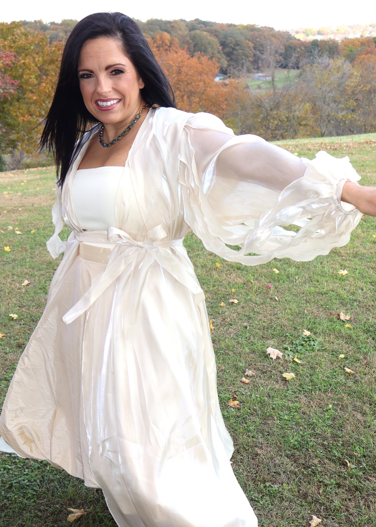 Twirl Me Around Beige Shimmer Duster