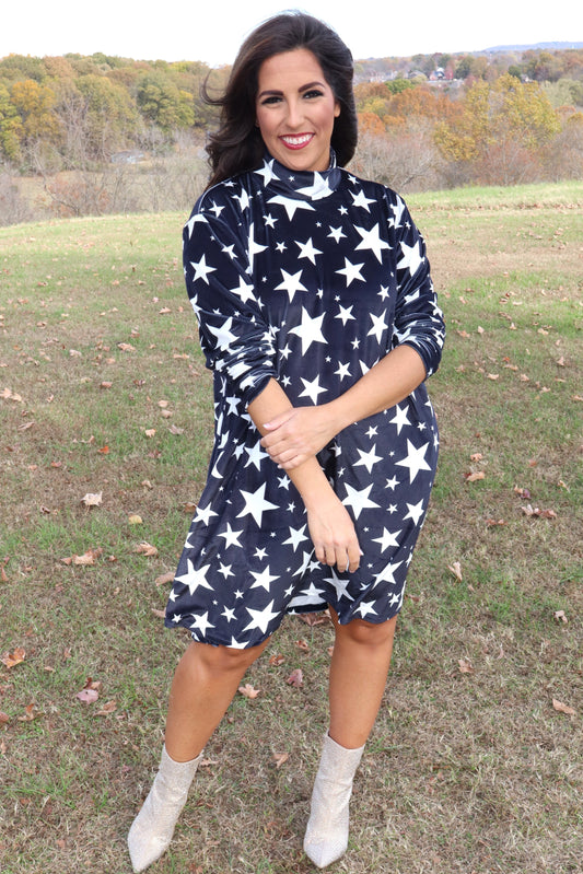 Velvet Stars Dress - Navy