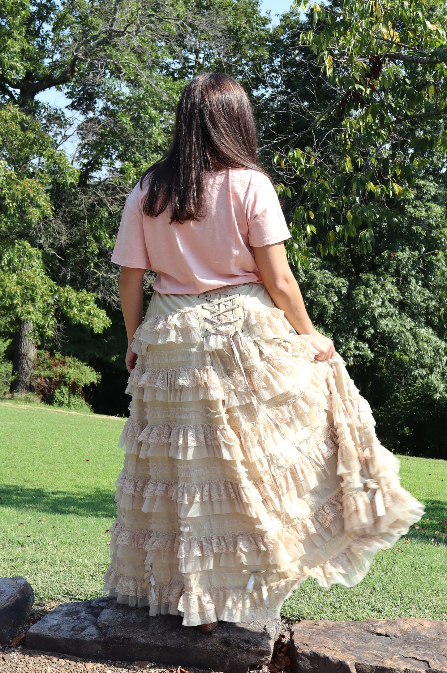 Victorian Romance Maxi Skirt - Taupe/Tea Colored