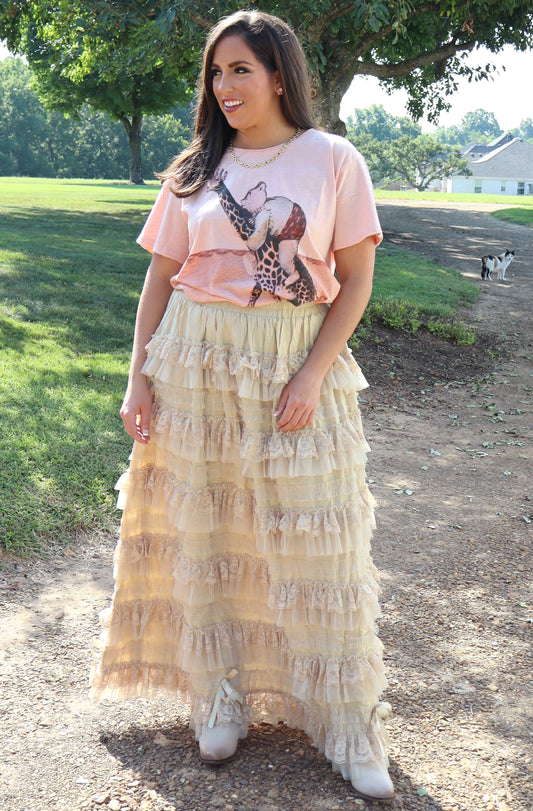 Victorian Romance Maxi Skirt - Taupe/Tea Colored