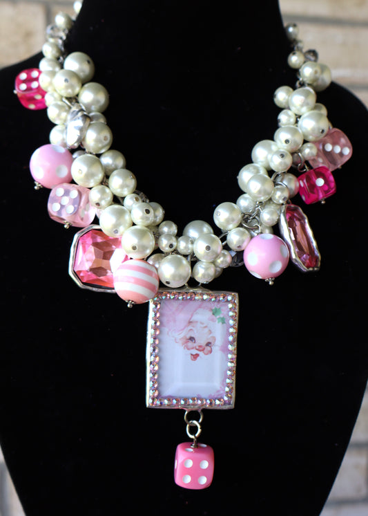 Vintage Pearl Christmas Necklace - Baby Pink