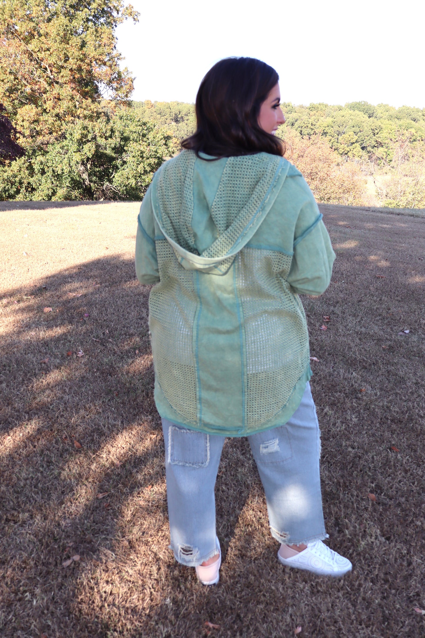 Washed Hoodie Jacket - Sage