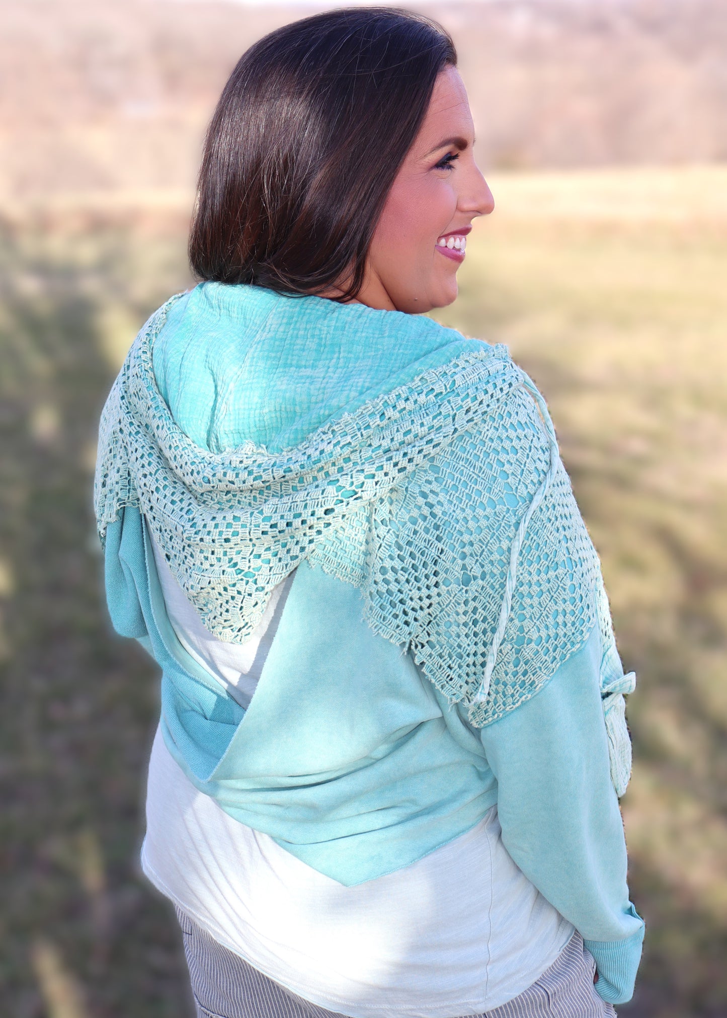 Washed Back Twist Hoodie Zip Up - Mint