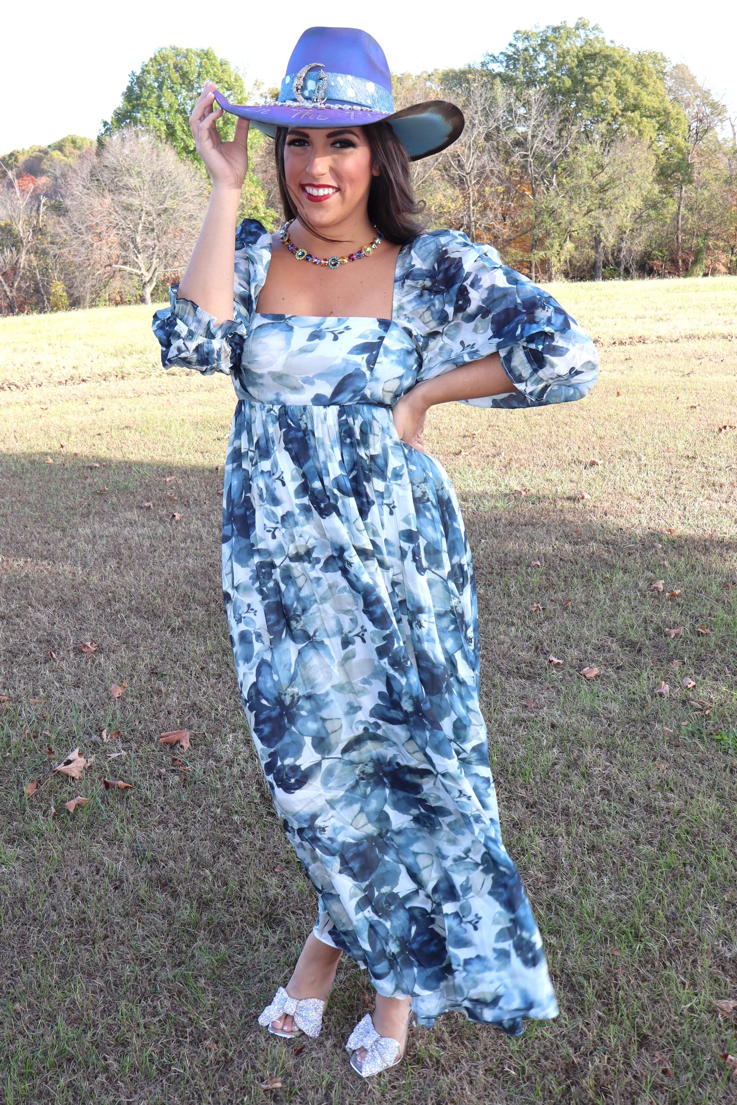 Watercolors Floral Maxi Dress - Navy/Cream Floral