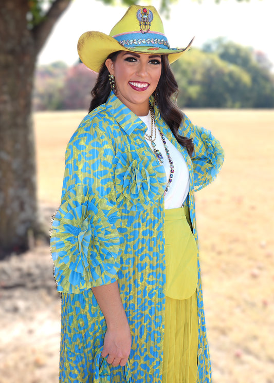 Welcome To The Jungle Leopard Dress - Ocean Blue and Chartreuse Green