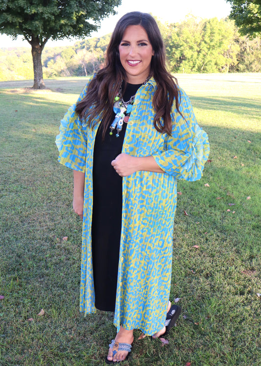 Welcome To The Jungle Leopard Dress - Ocean Blue and Chartreuse Green